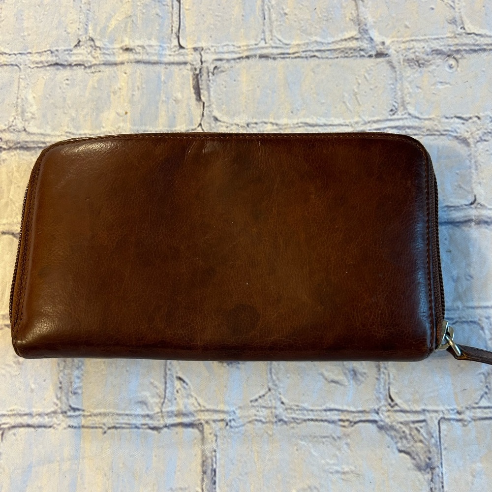 GIORGIO SALVINI BROWN LEATHER ZIP AROUND MULTI COMPARTMENTS VTG WALLET ITALY